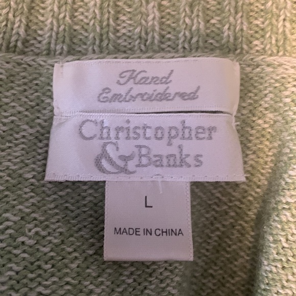 Christopher & banks sweater 3/4 sleeve hand embroidered light green crossover L - Picture 10 of 11